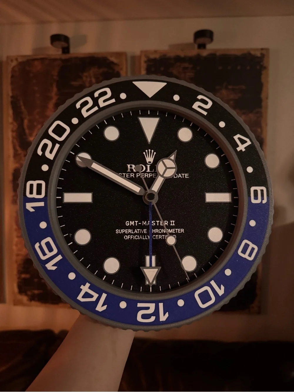 Black Dial Wall Clock with Blue & Black Bezel